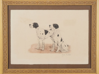 Vente aux enchères Jean HERBLET.  "les pointers" 2 eaux fortes en couleurs