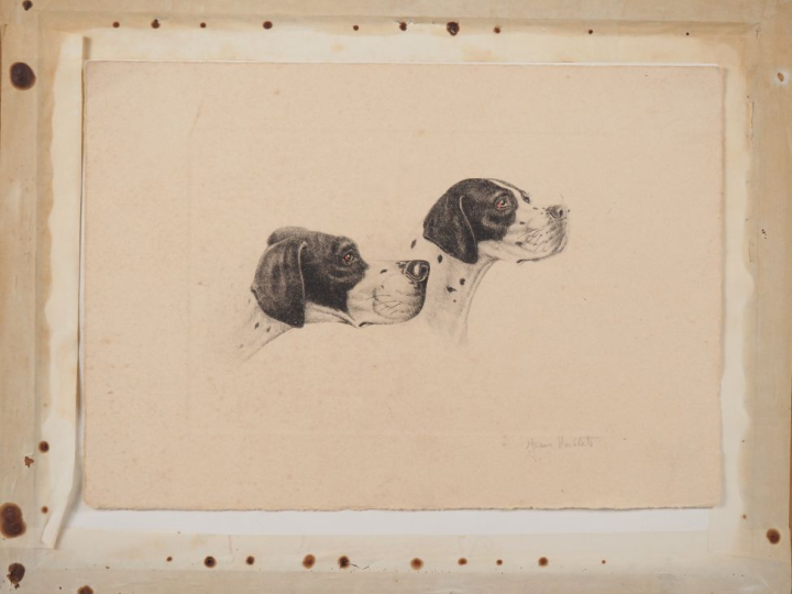 Jean HERBLET.  "les pointers" 2 eaux fortes en couleurs