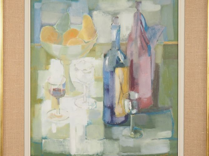 Roger JACQUELIN.  "nature morte" Huile sur toile, signée en bas à droi