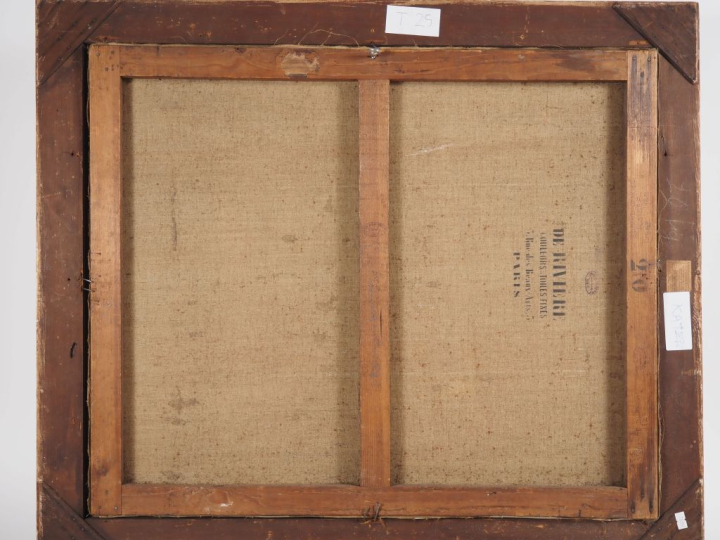 Edmond Charles KAYSER.  "personnages sur le parvis de l'église" Huile 