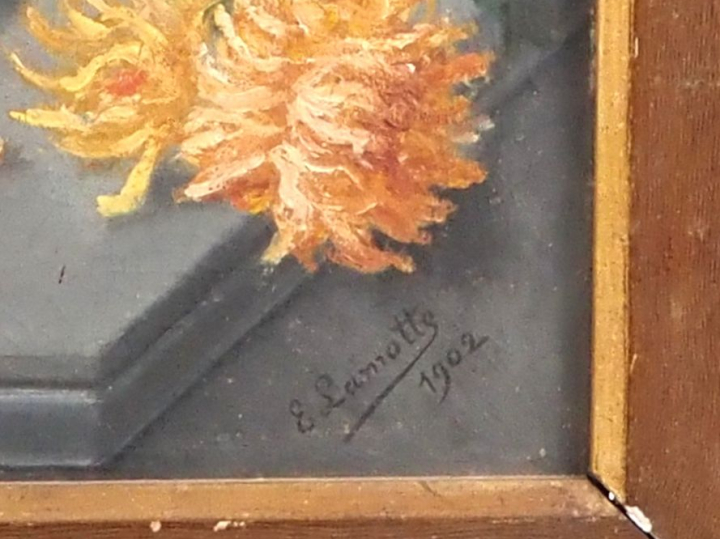 LAMOTTE.  "bouquet de chrysantèmes" Huile sur toile, signée en bas à d