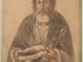 Vente aux enchères Pierre LAPLANCHE.  "le vieux mendiant" Aquarelle, signée en bas à droi