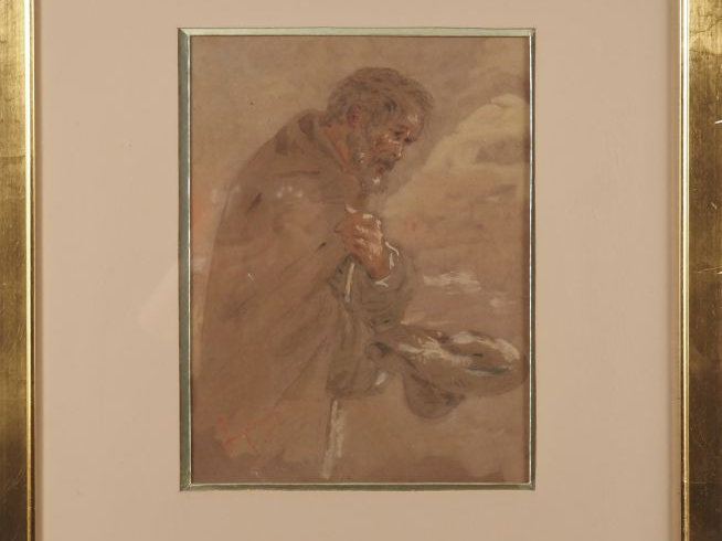 Pierre LAPLANCHE.  "le mendiant" Dessin  Dim. 25 x 22 cm