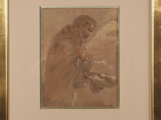 Vente aux enchères Pierre LAPLANCHE.  "le mendiant" Dessin  Dim. 25 x 22 cm