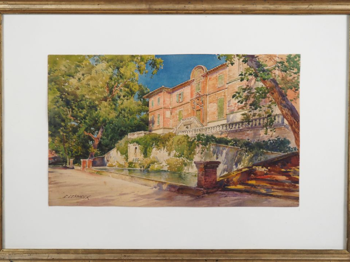 E. LESSIEUX. "propriété du gaillacois" Aquarelle, signée en bas à gauc