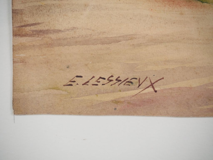 E. LESSIEUX. "propriété du gaillacois" Aquarelle, signée en bas à gauc