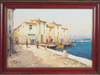 Vente aux enchères P. LOTI. (?)     "port de pêche" Huile sur toile, signée en bas à gauc