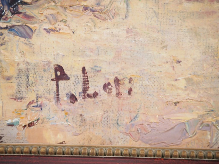 P. LOTI. (?)     "port de pêche" Huile sur toile, signée en bas à gauc