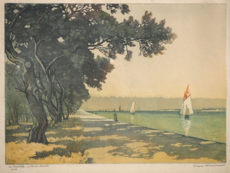 Vente aux enchères Henri MEUNIER.  "La Rochelle, sortie du chenal" Gravure signée en bas 