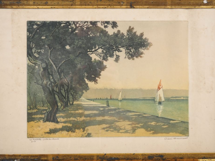 Henri MEUNIER.  "La Rochelle, sortie du chenal" Gravure signée en bas 