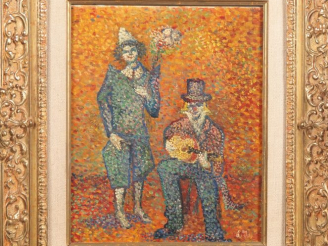 Vente aux enchères Lucien NEUQUELMAN.  "les clowns" Huile sur toile, monogrammée en bas à