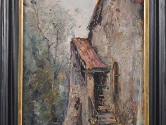 Vente aux enchères Emile NOIROT. "la maison de pierres, le vieil escalier à Villerest" Hu