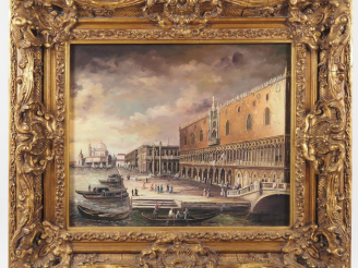 Vente aux enchères PELEGRINI.  "Venise, le palais des Doges" Huile sur panneau, signée en