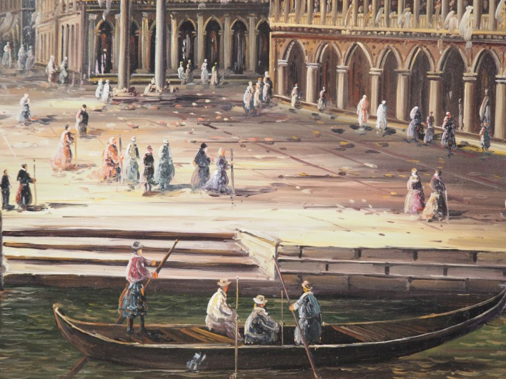 PELEGRINI.  "Venise, le palais des Doges" Huile sur panneau, signée en
