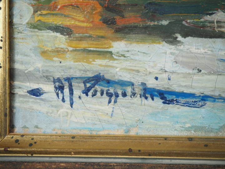 Marcel POISSONNIE.  "Marine" Huile sur toile, signée en bas à gauche D