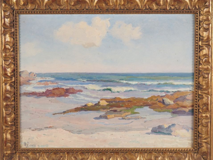 Mary PIRIOU.  "Marée basse à Port-Hiagatt (Lesconil)" Huile sur toile,