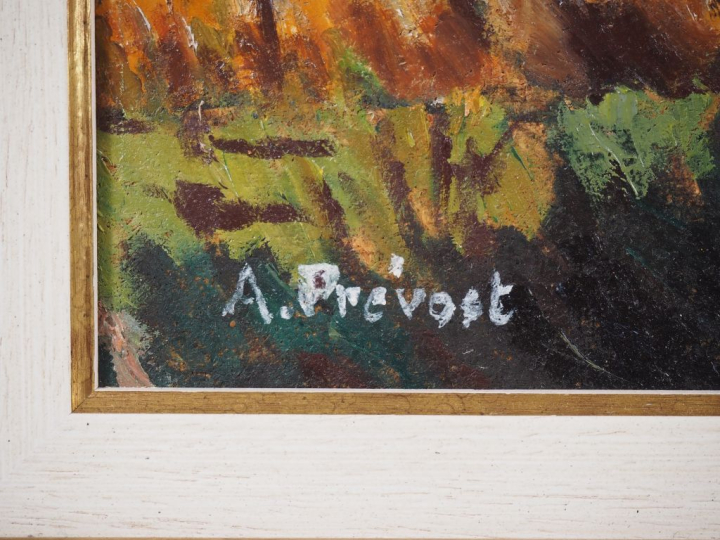 A. PREVOST. "vue de Cormot en automne" Huile sur panneau, signée en ba
