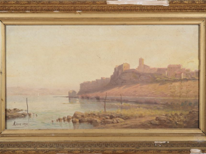 A. RIVAL.  "L'étang de Bages" Huile sur toile, signée en bas à gauche 