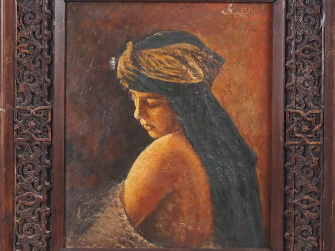 A. ROUSSEL.  "Yasmina" Huile sur papier marouflée, signée en haut à dr