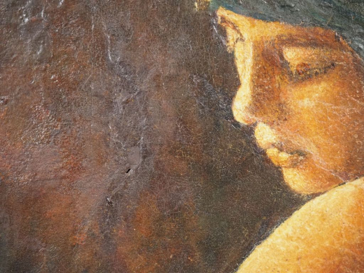 A. ROUSSEL.  "Yasmina" Huile sur papier marouflée, signée en haut à dr