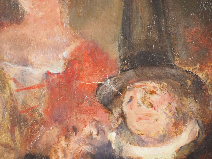 E. SCHNEIDER.  "les acteurs de Molière" Huile sur toile, signée en hau