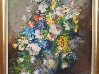 Vente aux enchères SINTI.  "bouquet de fleurs" Huile sur toile, signée en bas à droite Di