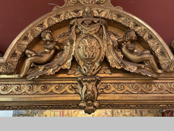 Très belle glace de cheminée Napoléon III de style Louis XIV en bois e