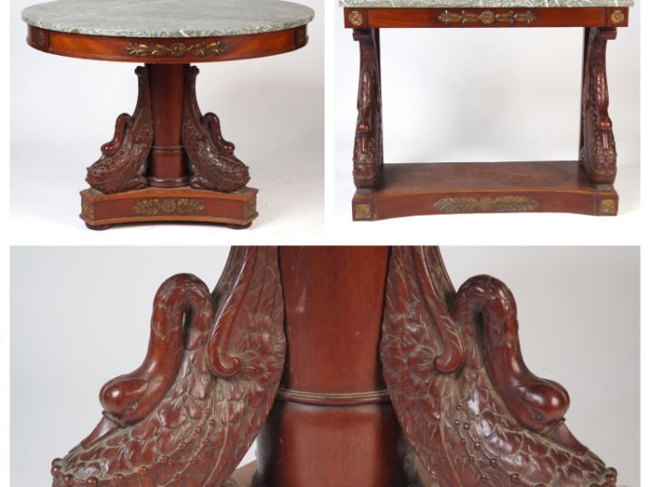 Console et grand guéridon de style Empire en acajou et placage d'acajo