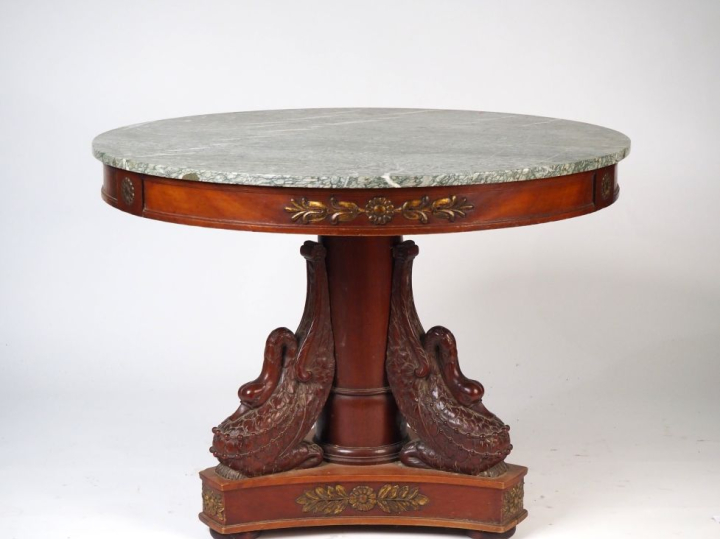 Console et grand guéridon de style Empire en acajou et placage d'acajo
