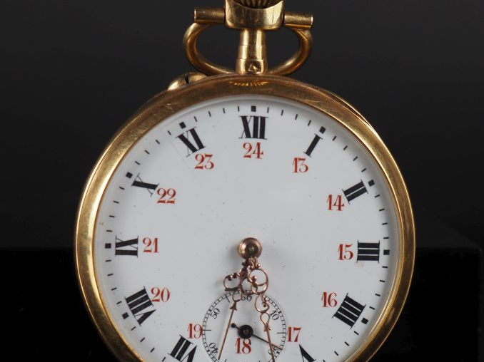Montre de gousset Napoléon III en or jaune 750.  Cadran à chiffres rom