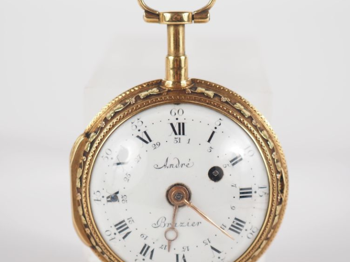 André BRAZIER N°8521 Montre de gousset en or jaune 750.  Cadran à chif