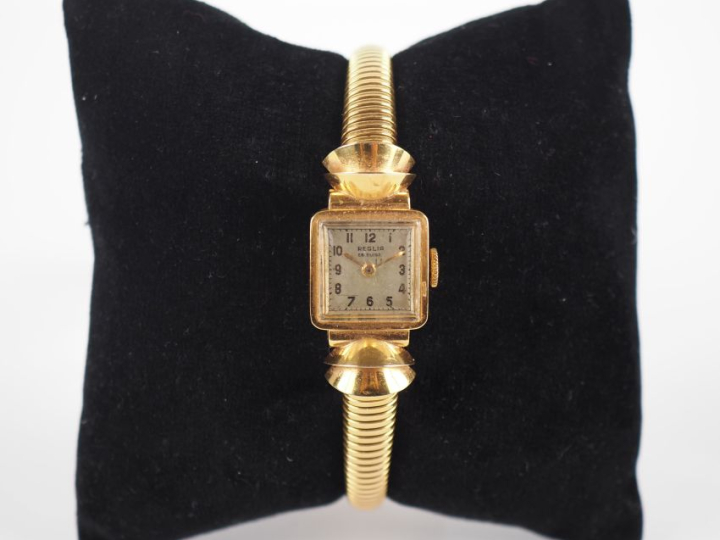 REGLIA Montre bracelet de dame de style 1940, boitier et bracelet en o