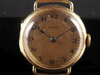 Vente aux enchères ELGIN Boitier de montre en or jaune 585.  Cadran rond à chiffres arabe