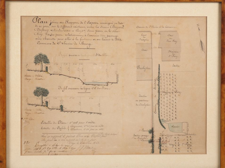 Plan topographique aquarellé d'une propriété de Saint Seurin de Bourg,