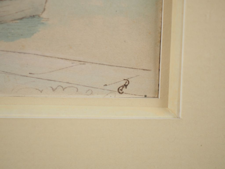 CHARTIER. Deux encadrements contenant 8 aquarelles, "vues de ports". S