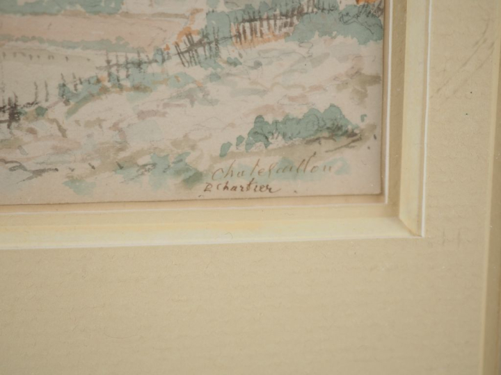 CHARTIER. Deux encadrements contenant 8 aquarelles, "vues de ports". S