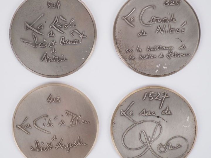 Georges Mathieu. Quatre médailles en argent 925 "le sac de Rome", "la 