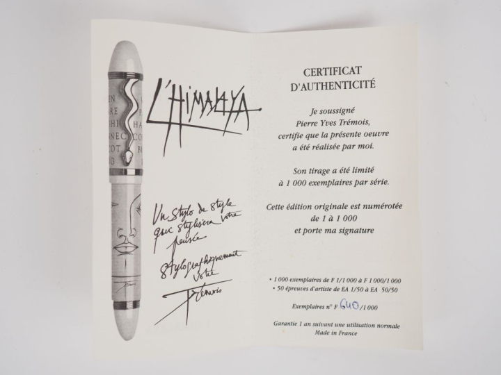 Pierre-Yves TREMOIS. Stylo plume et stylo bille "Himalaya", dans leur 