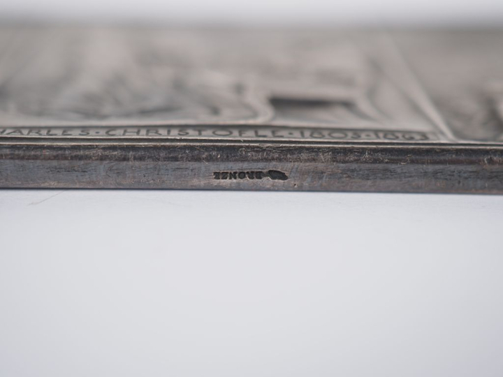 ROTY. Plaque en bronze argenté en hommage à Charles Christofle. Dim. 6