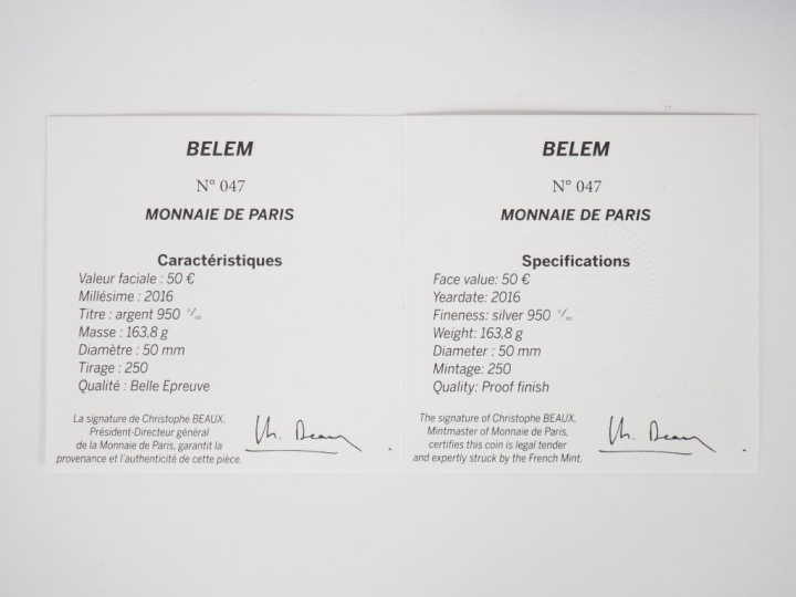 Médaille de la monnaie de Paris "Belem" 2016 en argent 950. Diam. 50 m