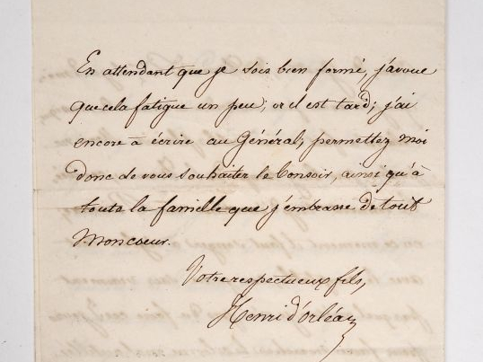[ALGÉRIE]. ORLÉANS (Henri d’). LETTRE AUTOGRAPHE SIGNÉE « Votre respec