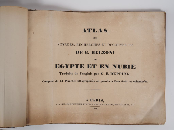 [ATLAS]. BELZONI (G.). ATLAS DES VOYAGES, RECHERCHES ET DÉCOUVERTES DE