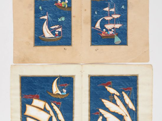 [PERSE]. MANUSCRIT PERSAN orné de 4 MINIATURES. Deux feuillets double 