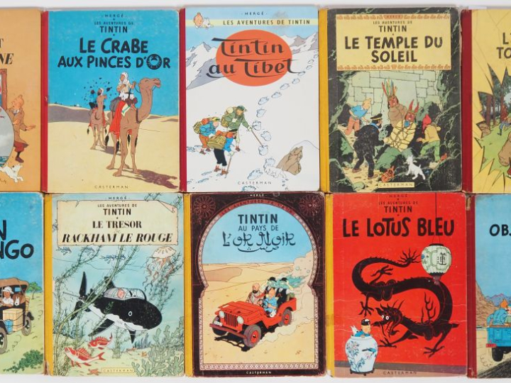 HERGE. "TINTIN".  19 volumes dont 18 avec le dos toilé. (Etat d'usage 