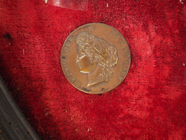 Cadre de récompenses contenant quatorze éléments dont palmes, médaille