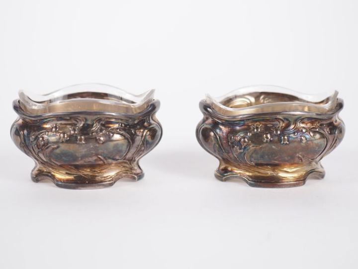 Paire de salerons de style Art Nouveau en argent 925, poinçon Minerve,