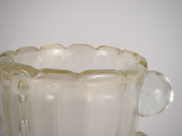 Paire de lampes en verre de Murano, translucide et pailleté d'or en fo