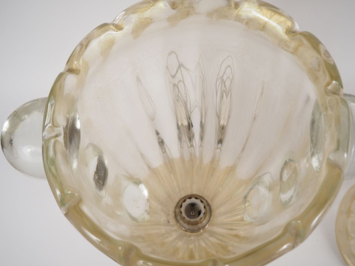 Paire de lampes en verre de Murano, translucide et pailleté d'or en fo
