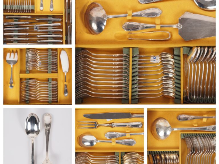 Ménagère en métal argenté de style Louis XV comprenant :  une louche u