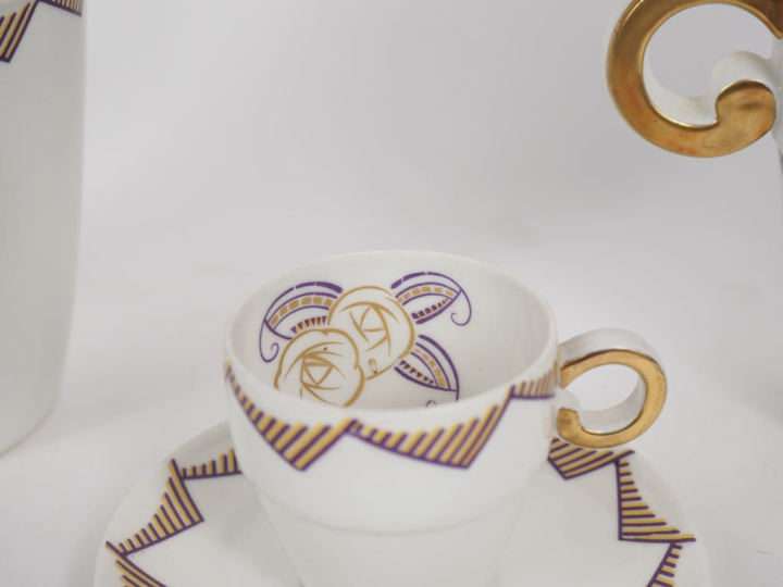 Service à café Art Déco en porcelaine de Limoges à décor de fleurs sty